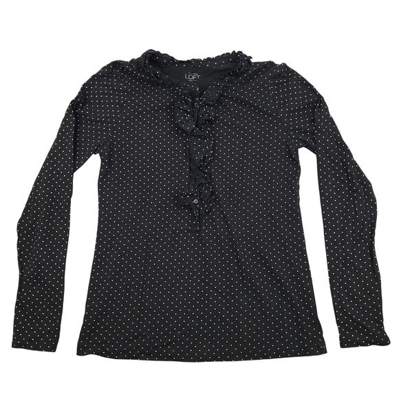 Ann Taylor Loft Petites Women's Long Sleeve Blouse Sz Medium Ruffles Polka Dot - Picture 2 of 9